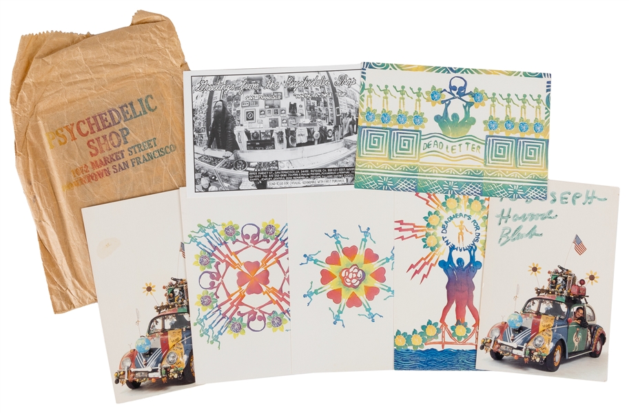  Group of Psychedelic Shop Postcards, One Signed by Harrod B...