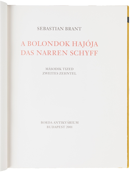  BRANT, Sebastian (France, 1458-1521). A Bolondok Hajója: Da...