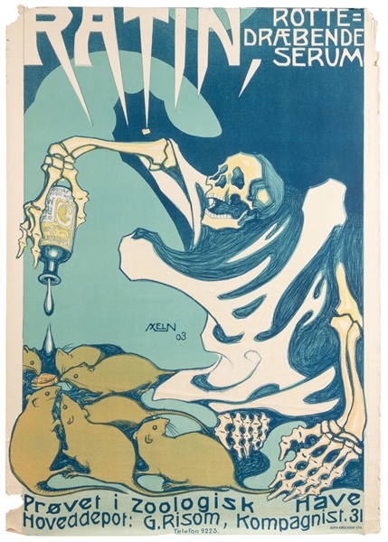  ARTIST UNKNOWN. Danish Rat Poison Poster. 1903. Lithograph ...