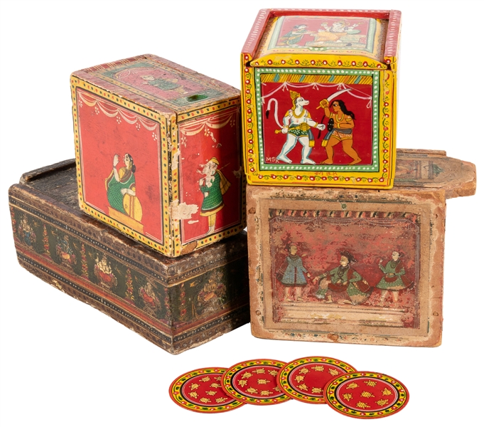  Four sets of Ganjifa / Ganjapa Indian Painted Playing Cards...