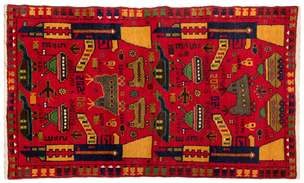  [IRAQ WAR]. [FOLK ART]. Afghan War Rug. Kandahar and Herat,...