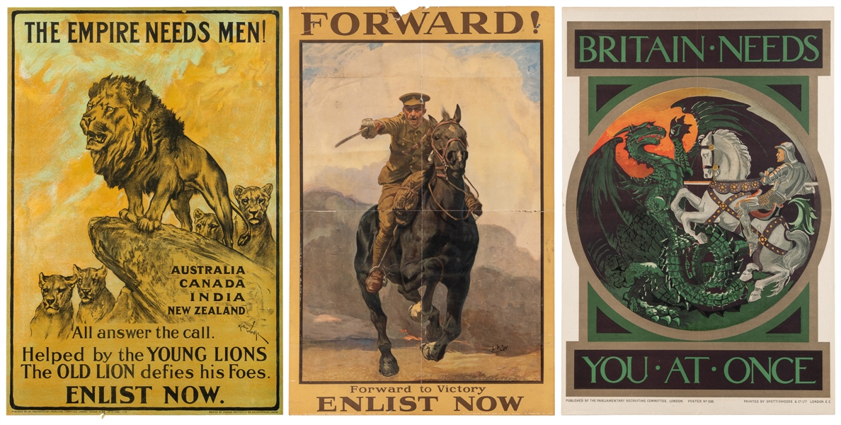  [WORLD WAR I]. Group of 25 British Recruitment Posters. Lon...