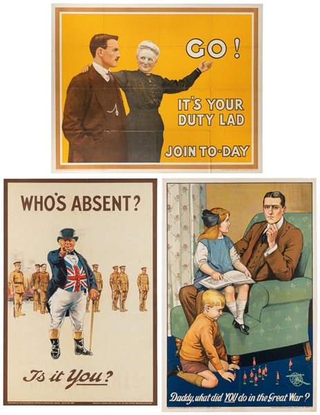  [WORLD WAR I]. Group of 25 British Recruitment Posters. Lon...