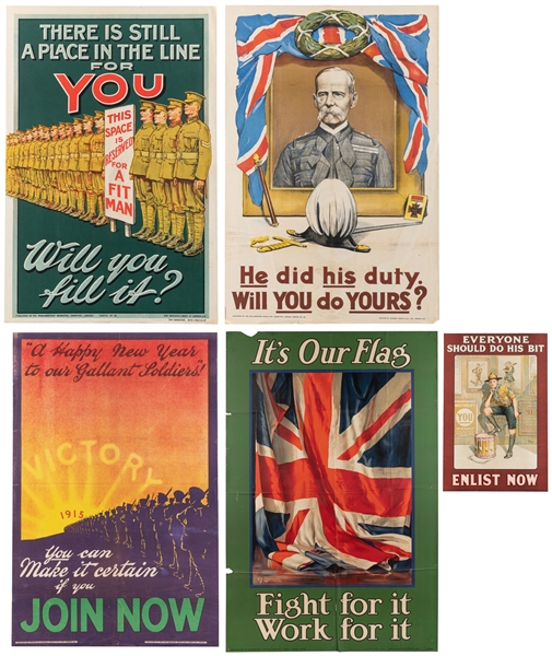  [WORLD WAR I]. Group of 25 British Recruitment Posters. Lon...