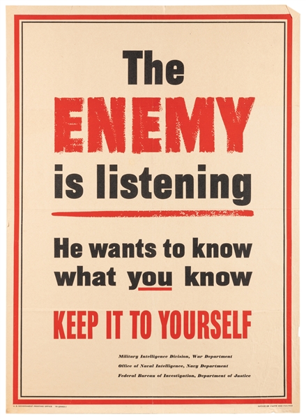  [WORLD WAR II]. The Enemy is Listening / He Wants to Know W...