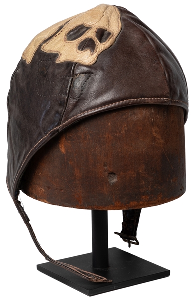  [WORLD WAR II]. [FOLK ART]. Leather Aviator Hat with Skull....