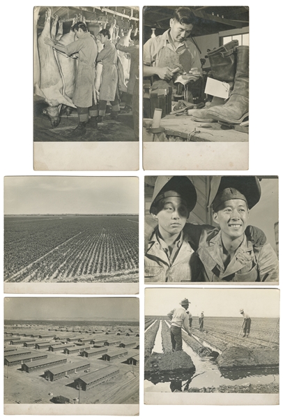  [WORLD WAR II]. Six Press Photographs of Japanese Internmen...