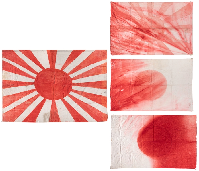  [WORLD WAR II]. Four Japanese Flags. [Circa 1940s]. Tempera...