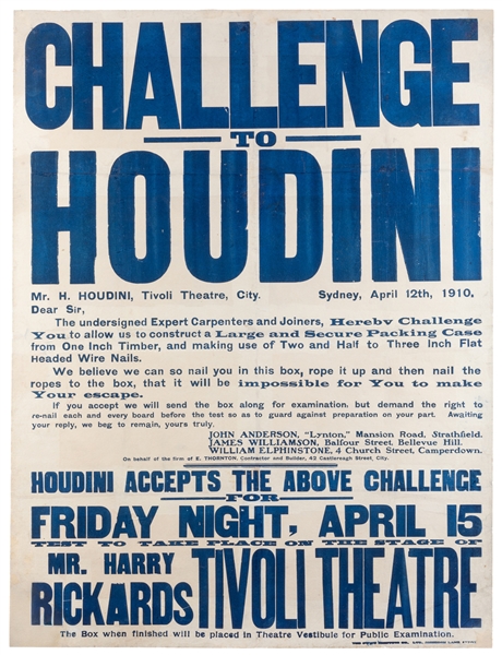  HOUDINI, Harry (Erik Weisz, 1874 – 1926). Challenge to Houd...