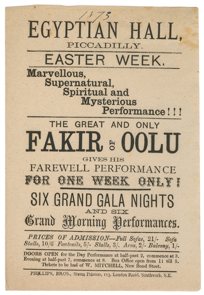  FAKIR OF OOLU (Alfred Sylvester, 1831 – 86). Marvelous, Sup...