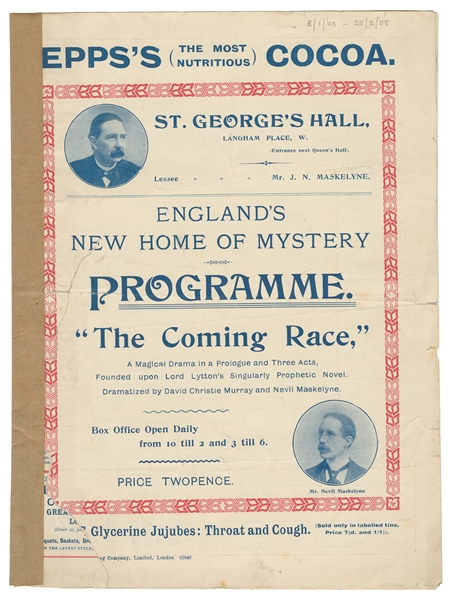  [MASKELYNE] The Coming Race. St. George’s Hall Program. Lon...