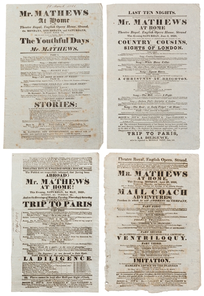  MATTHEWS, Charles (1776 – 1835). Four Broadsides Advertisin...