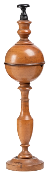  Ball Vase. Circa 1870. Spherical boxwood container on hands...