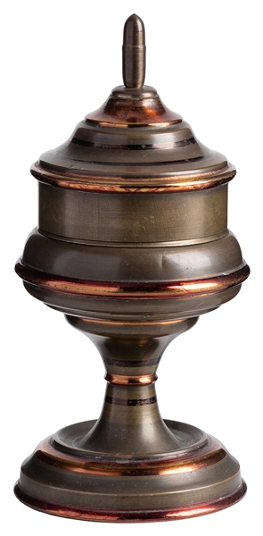  Snuff Vase. European, ca. 1900. Finely spun lacquered brass...