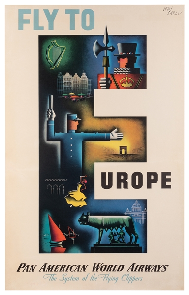  CARLU, Jean (1900–1997). Fly to Europe / Pan American World...