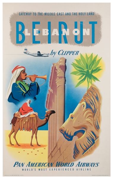  Beirut Lebanon by Clipper / Pan American World Airways. 195...