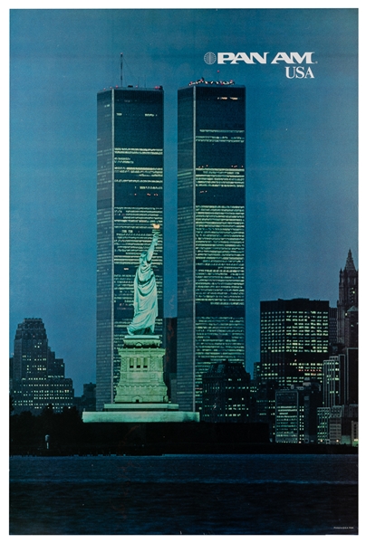  New York / Pan Am. 1970s. Evening view of the Statue of Lib...