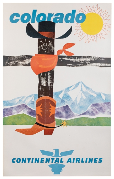  Colorado / Continental Airlines. 1960s. Airline poster with...