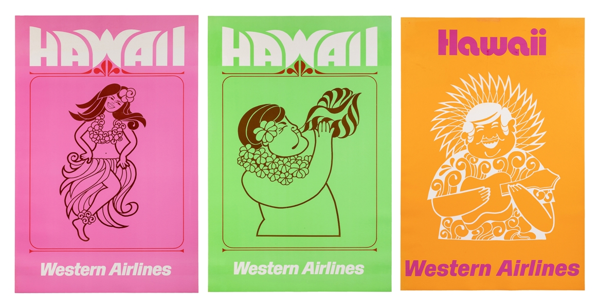  Hawaii / Western Airlines. Group of 3 posters. Circa 1970s....