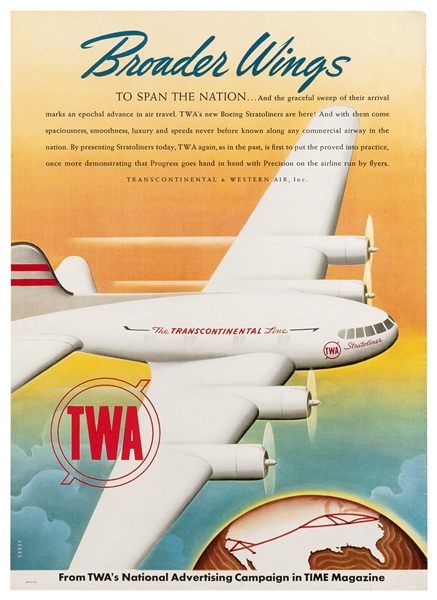  CHASE. Broader Wings / TWA. Circa 1940s. Color offset litho...