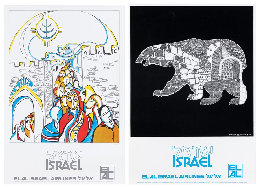  Two EL AL Israel Airlines Posters. Circa 1970s. Two color o...