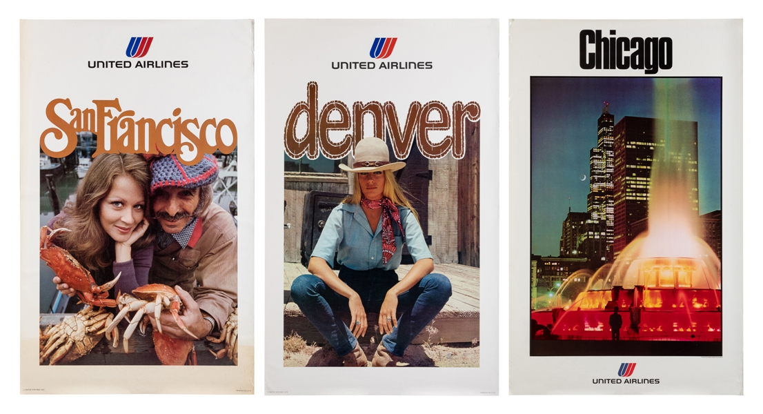  Three United Airlines Posters. Denver / Chicago / San Franc...