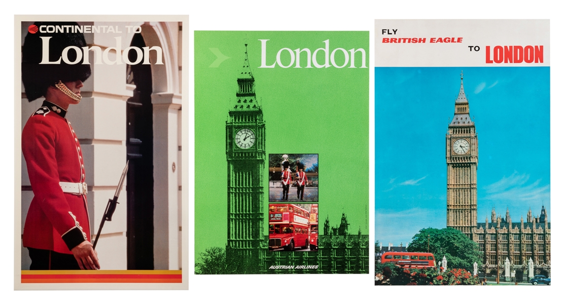  [LONDON]. Group of 3 vintage airline posters. Circa 1970s-8...