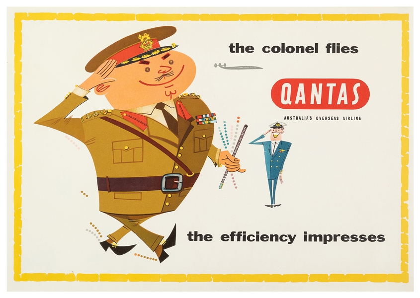  The Colonel Flies Qantas. Circa 1950s. Color lithograph pos...