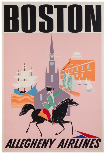  Boston / Allegheny Airlines. Circa 1950s. Airline poster wi...