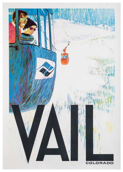  Vail / Colorado. Circa 1970s. Ski tourism poster with an il...