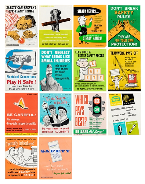  Group of 14 Workplace Safety Posters. 1964. Philadelphia: C...