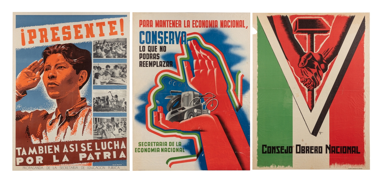  [MEXICO – WORLD WAR II]. Group of 3 propaganda posters. 194...