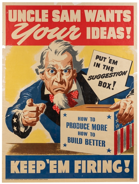  Uncle Sam Wants Your Ideas! / Keep Em Firing! 1943. Lansing...