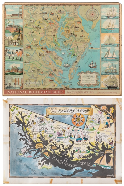  [CHESAPEAKE BAY]. Two pictorial maps. Including: YARDLEY, R...