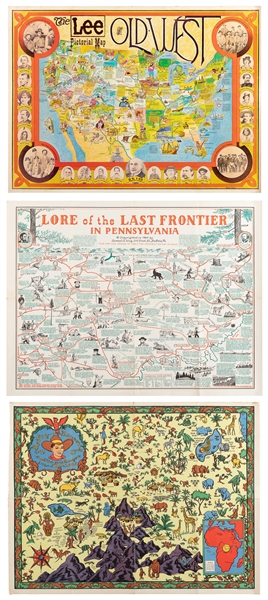  [PICTORIAL MAPS]. Three various pictorial maps. 1930s–70s. ...