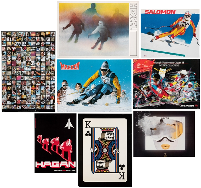  [SKI ADVERTISING] Group of 8 Ski Posters. Circa 1970s–80s. ...