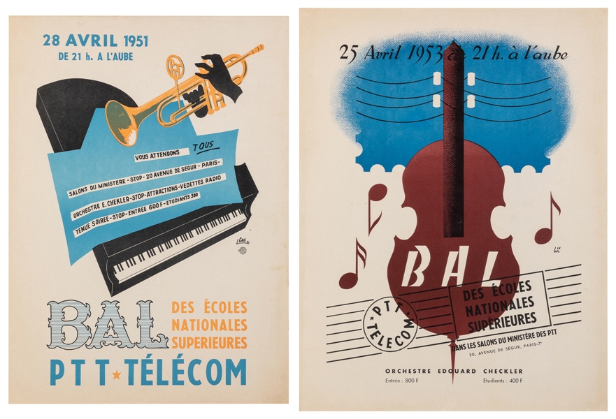  Two French Music Posters. Bal / Des Ecoles Nationales Super...