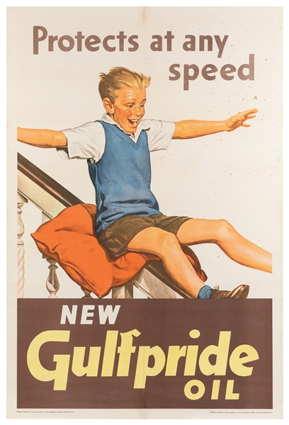  Protects at Any Speed / New Gulfpride Oil. Circa 1950s. Col...