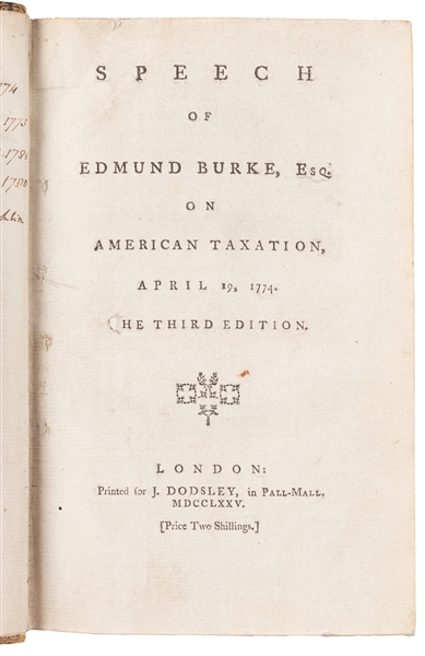  [AMERICANA]. BURKE, Edmund (1729-1797). Four Early Editions...