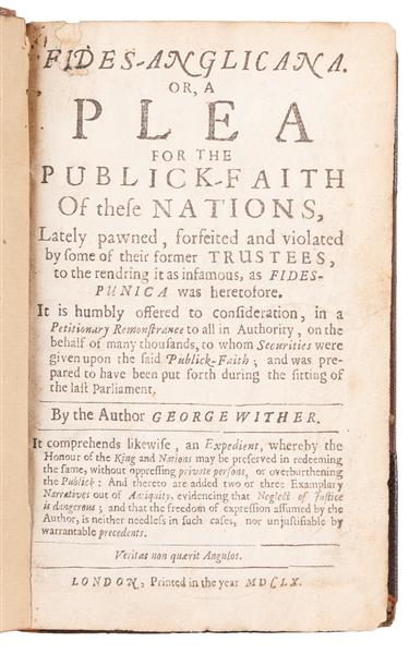  [BRITISH HISTORY]. WITHER, George (1588-1667). Fides-Anglic...