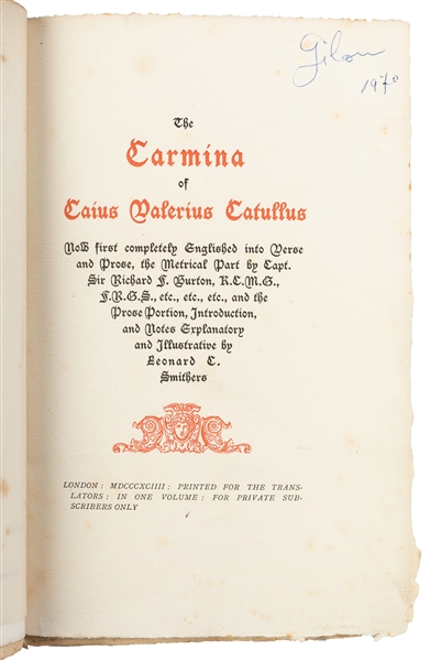  [BURTON, Sir Richard Francis (1821-1890), translator]. CATU...