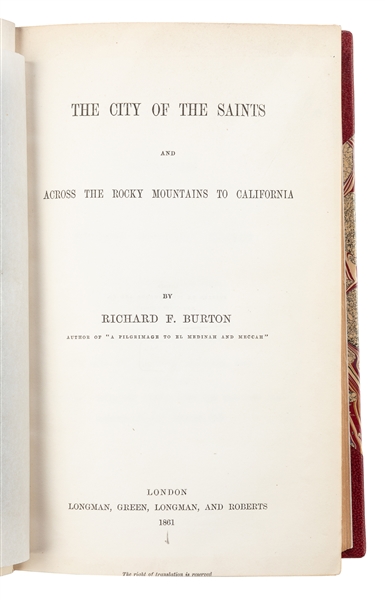  BURTON, Sir Richard Francis (1821-1890). [MORMONS]. The Cit...