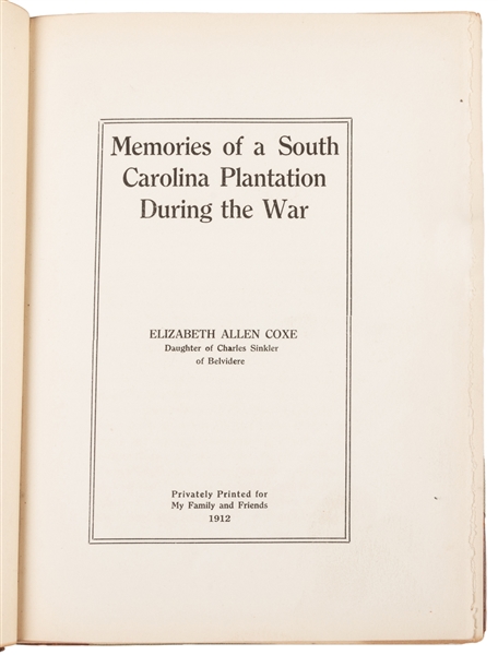  [CIVIL WAR]. COXE, Elizabeth Allen (Daughter of Charles Sin...