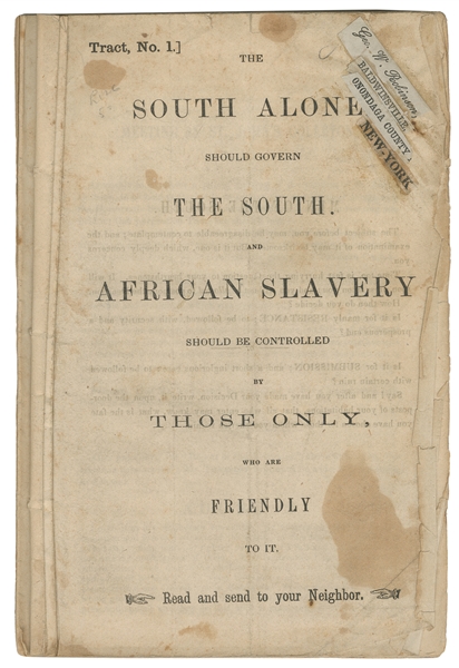  [CIVIL WAR]. [TOWNSEND, John, 1827-1916]. The South Alone, ...