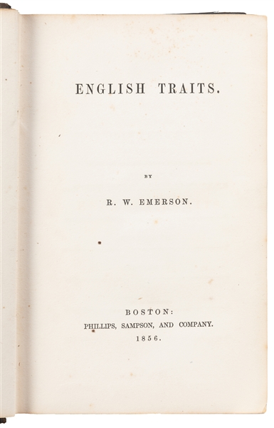  EMERSON, Ralph Waldo (1803-1882). English Traits. Boston: P...