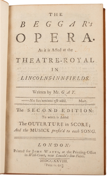  GAY, John (1685-1732). The Beggar’s Opera. As it is Acted a...