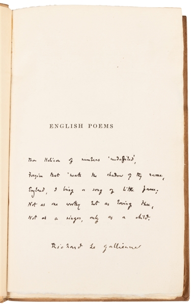  LE GALLIENNE, Richard (1866-1947). English Poems. London: E...