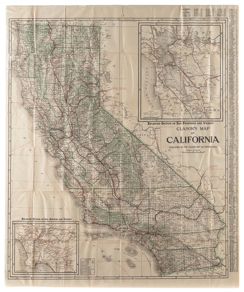  [MAP]. [CALIFORNIA]. Clason’s Map of California / Enlarged ...