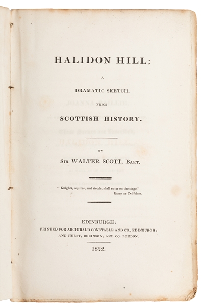  SCOTT, Sir Walter (1771-1832). Halidon Hill; A Dramatic Ske...