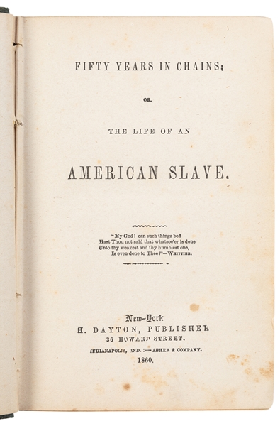  [SLAVE NARRATIVE]. [FISHER, Redwood S. and BALL, Charles]. ...